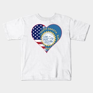 State of South Dakota Flag and American Flag Fusion Design Kids T-Shirt